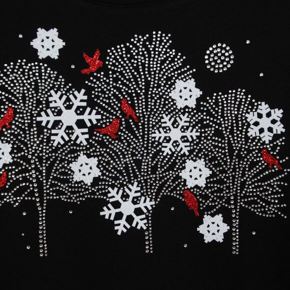 Christmas Cardinals in Snow rhinestone long sleeved shirt XS S M L XL XXL 1X2X… - Picture 5 of 7